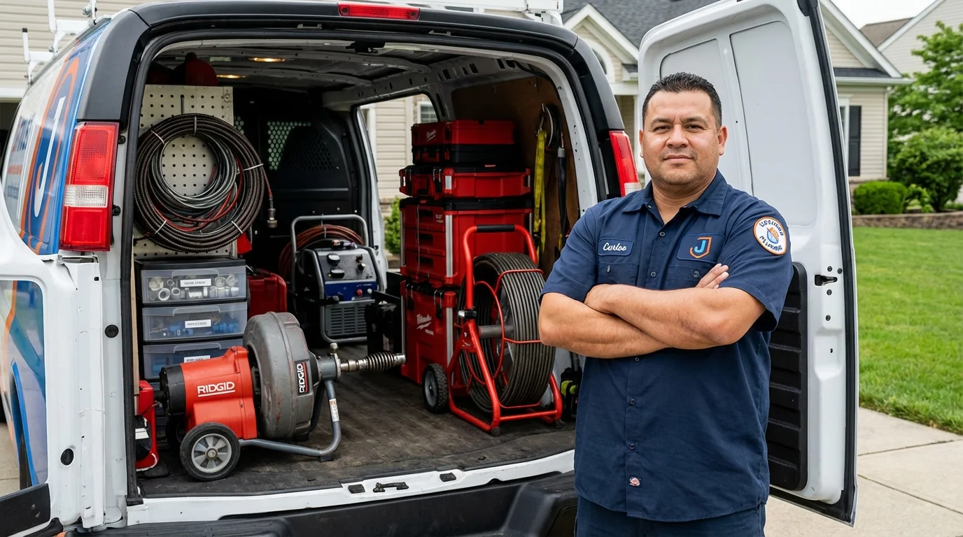 Professional drain cleaning equipment and Johns Plumbing LLC plumber in Elysburg